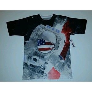 New Mens GET A LIFE USA NASA Moon Space 2-sided graphic T-Shirt polyester Medium